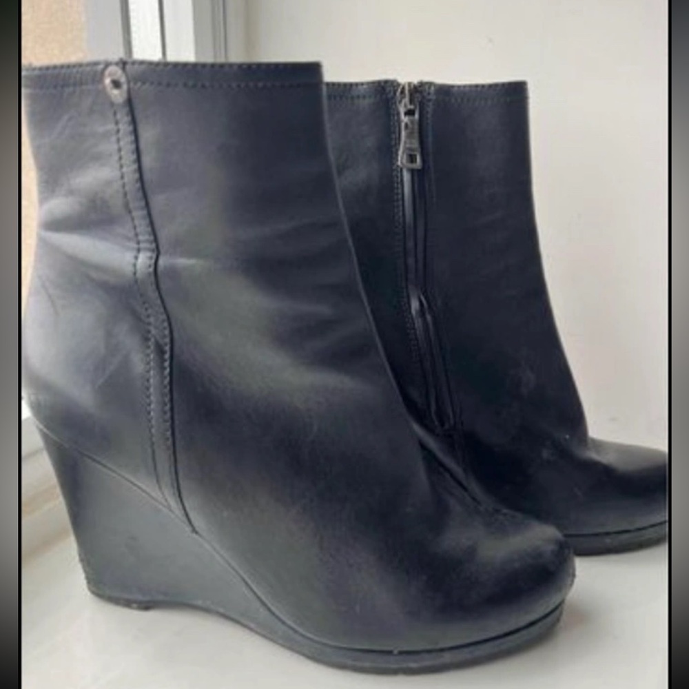 Prada Black Leather Wedge Boots